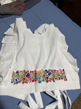 Women’s White Ruffle Embroidered Crop Top